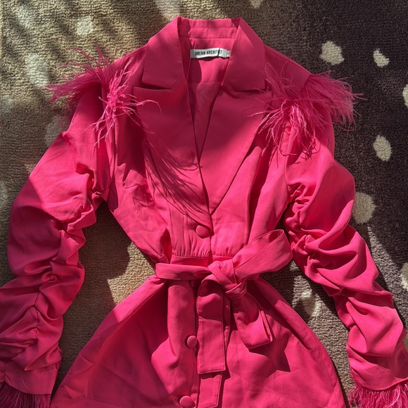 Pink Blazer Dress with Feathers - Picture 2 of 10